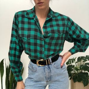 Vintage 70s 80s GAP green western detail flannel
